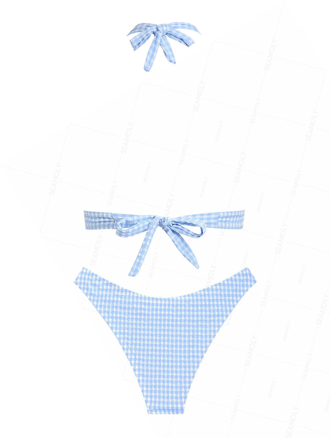 Seamolly Gingham Textured Bowknot Bikini Set