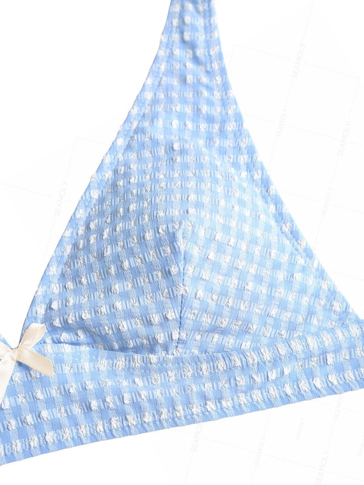 Seamolly Gingham Textured Bowknot Bikini Set