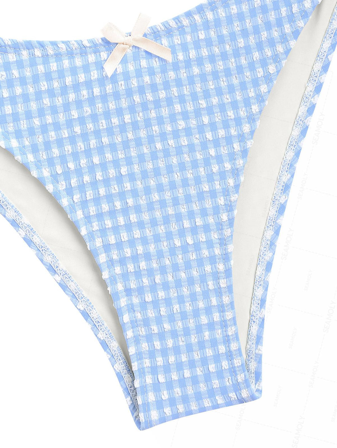 Seamolly Gingham Textured Bowknot Bikini Set