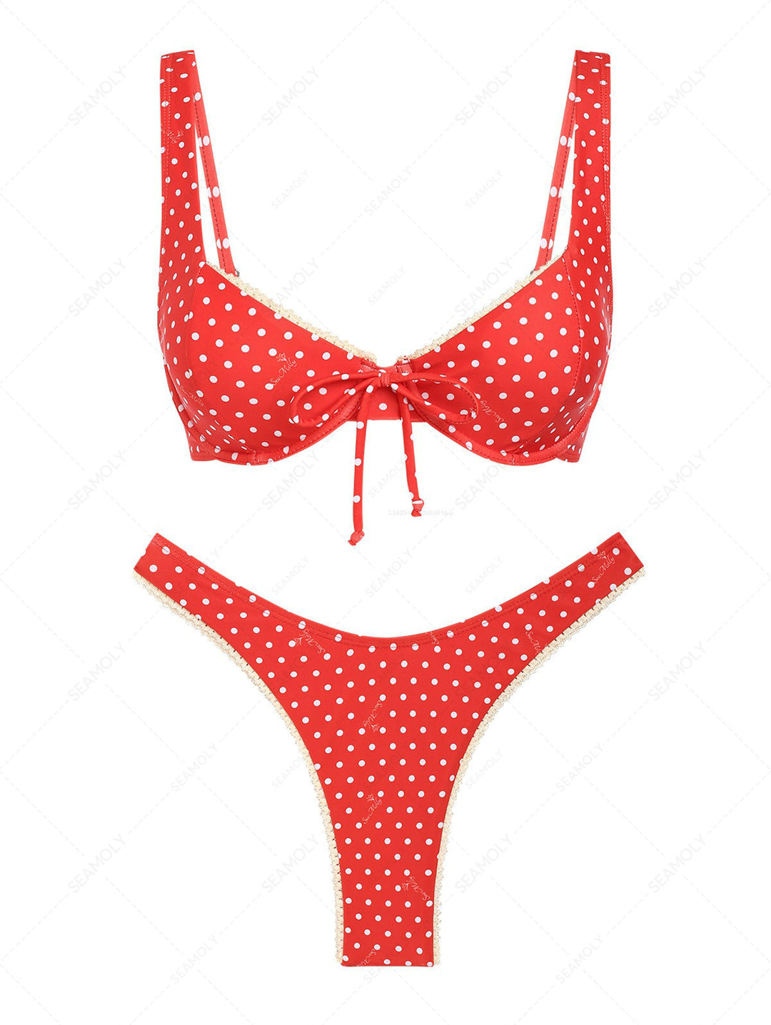 Seamolly Retro Pin-Up Vintage Inspired Polka Dot Lace Bowknot Underwire Bikini Set