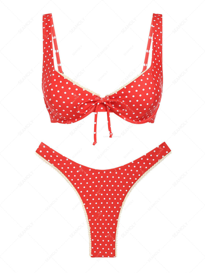 Seamolly Retro Pin-Up Vintage Inspired Polka Dot Lace Bowknot Underwire Bikini Set