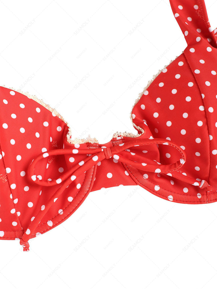 Seamolly Retro Pin-Up Vintage Inspired Polka Dot Lace Bowknot Underwire Bikini Set