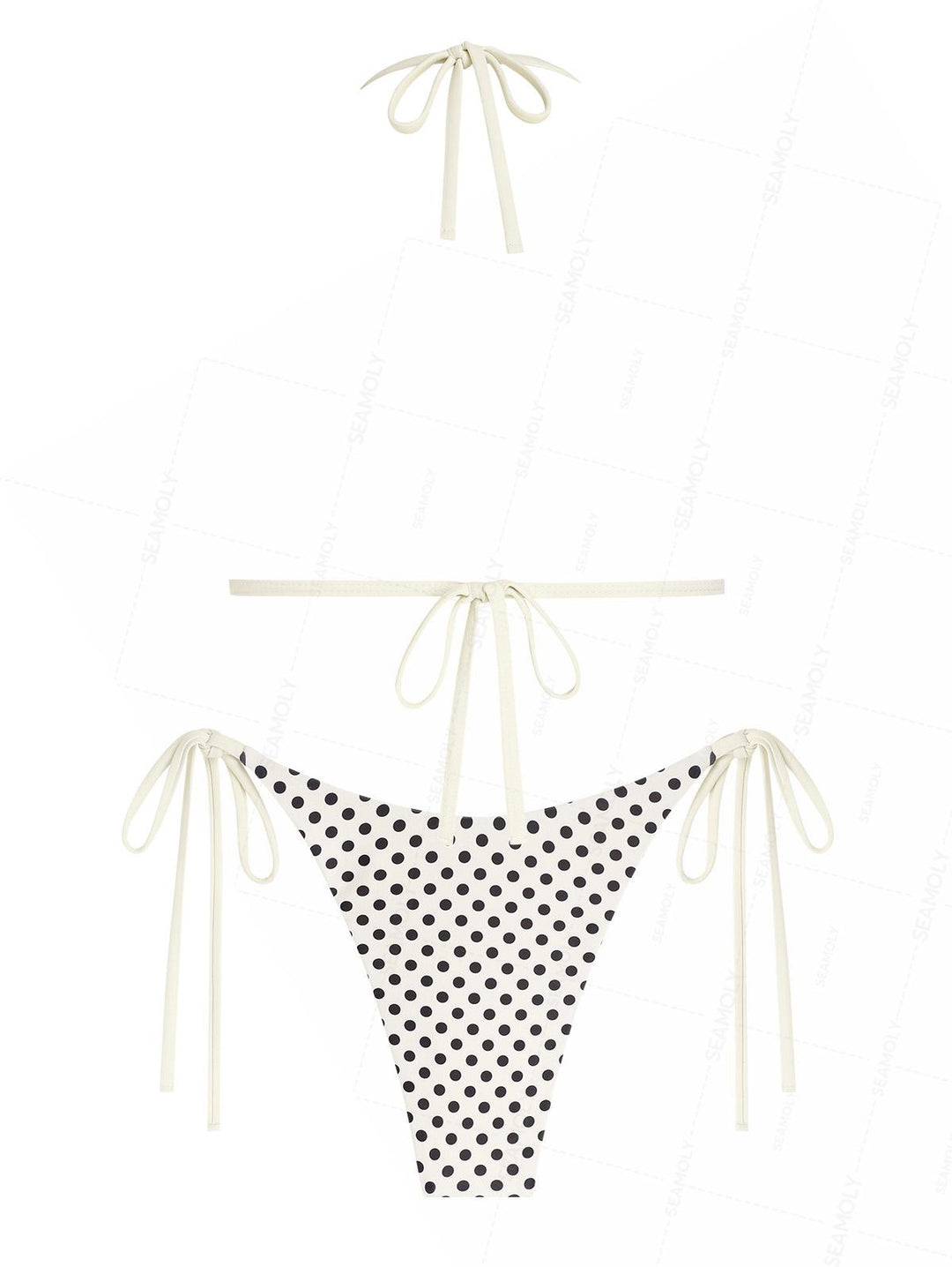 Seamolly Polka Dot Print Hard Cups Support Halter Triangle Bikini Set