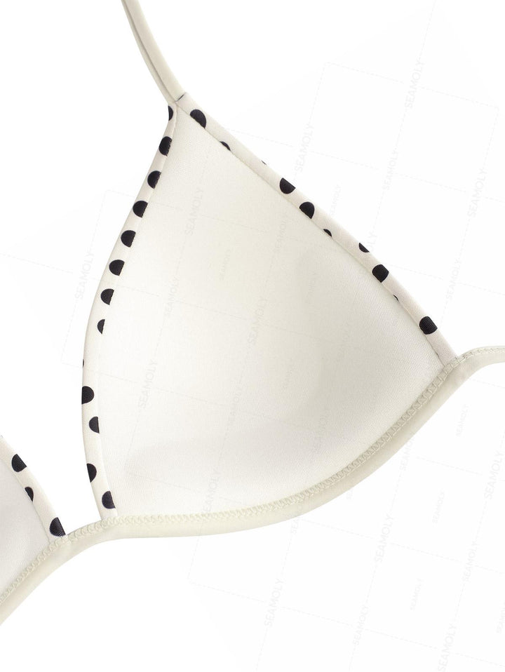 Seamolly Polka Dot Print Hard Cups Support Halter Triangle Bikini Set