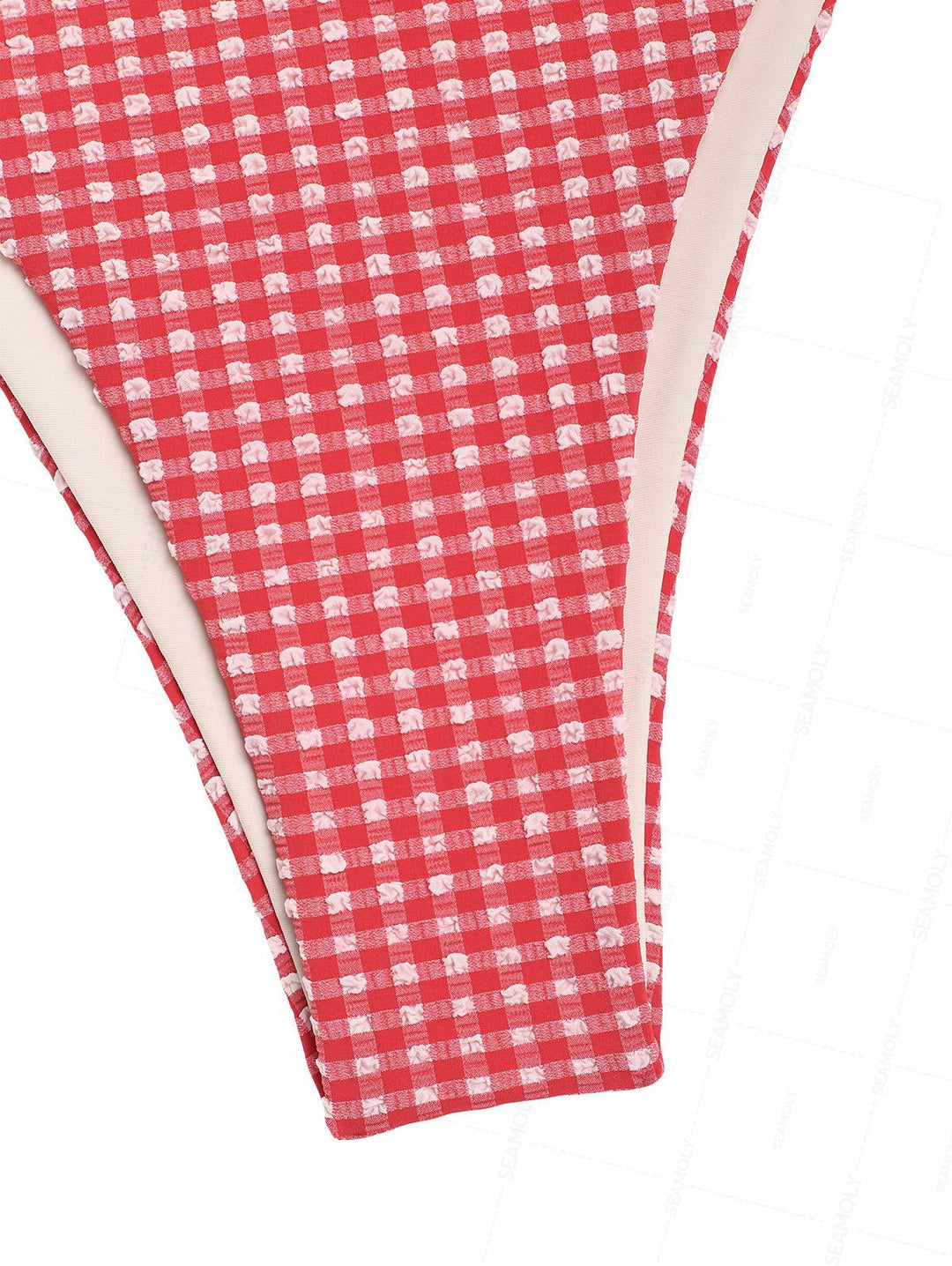 Seamolly Gingham Textured Bowknot Cinched Underwire Bikini Set