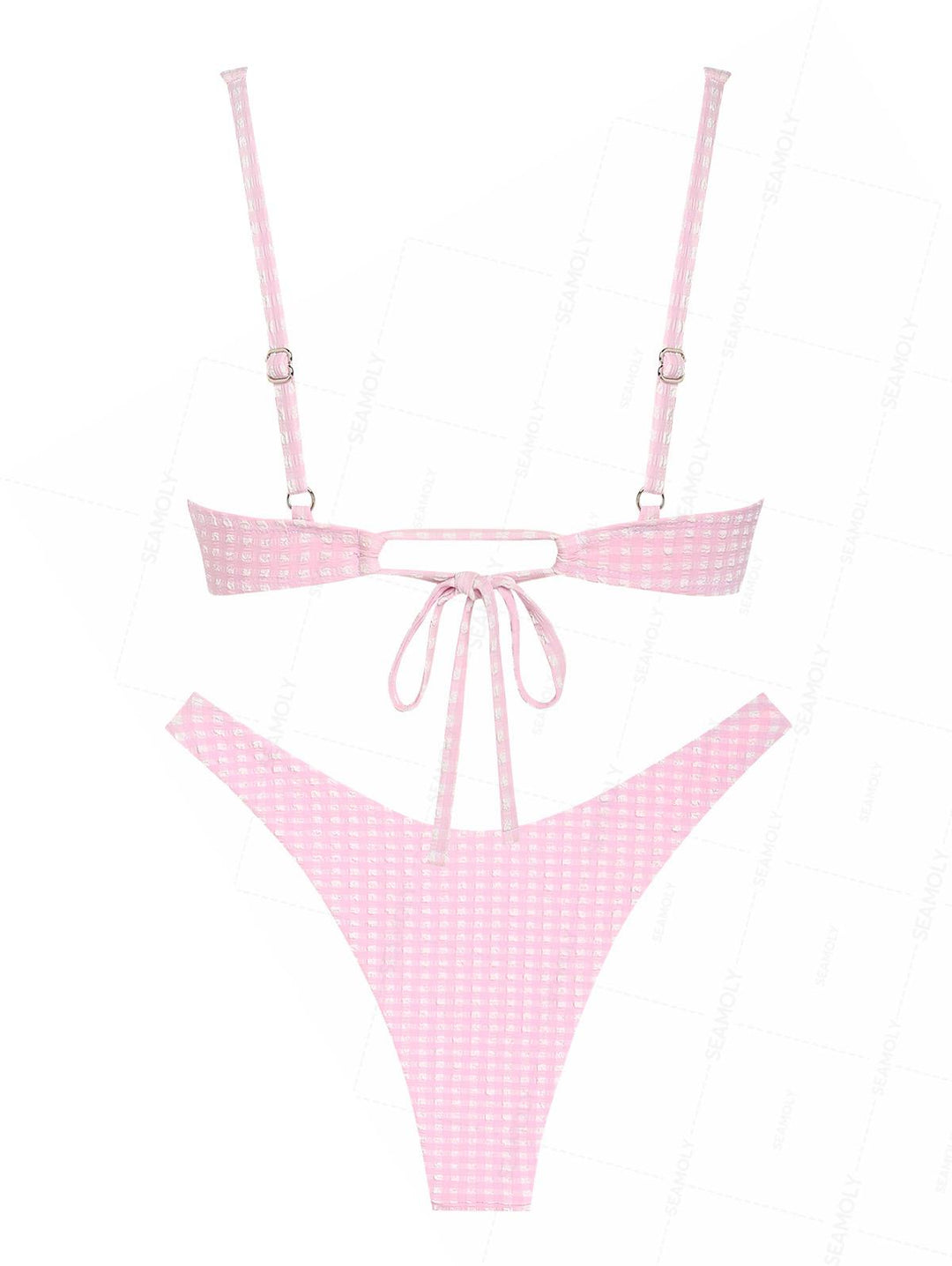 Seamolly Gingham Textured Bowknot Cinched Underwire Bikini Set