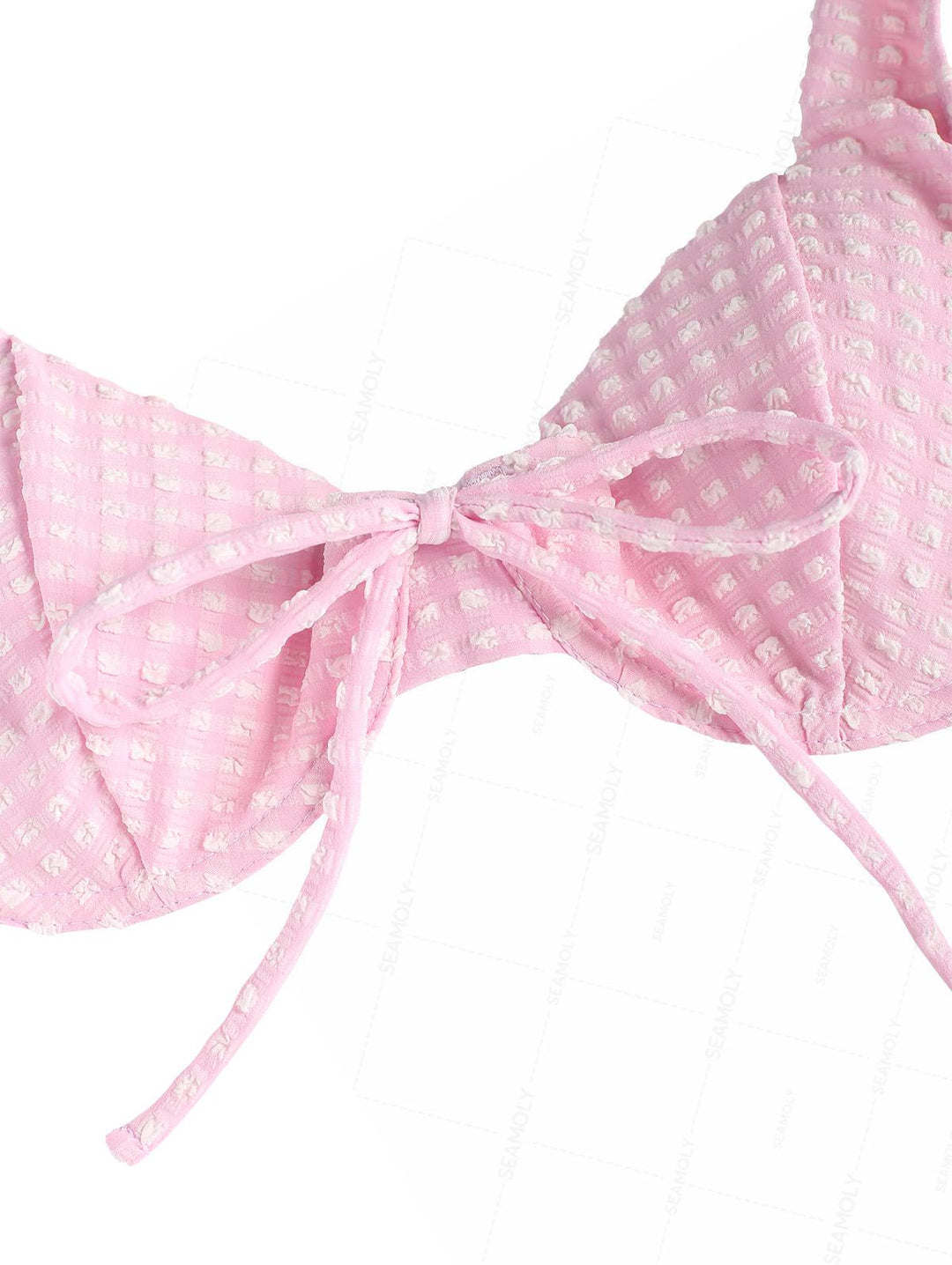 Seamolly Gingham Textured Bowknot Cinched Underwire Bikini Set