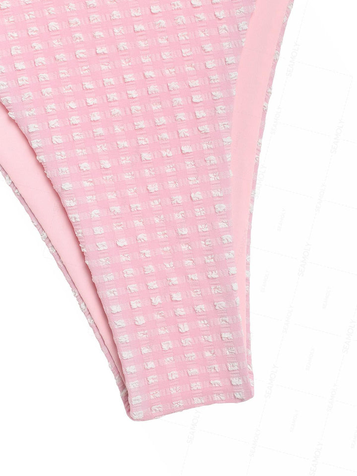 Seamolly Gingham Textured Bowknot Cinched Underwire Bikini Set