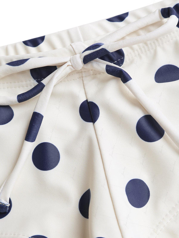 Crystal Cream Vintage Polka Dot halter Cheeky Boyshorts Tankini Set