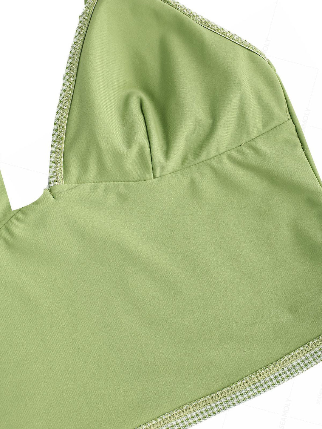 Seamolly Gingham Lace Bowknot Tie Side Tankini Set