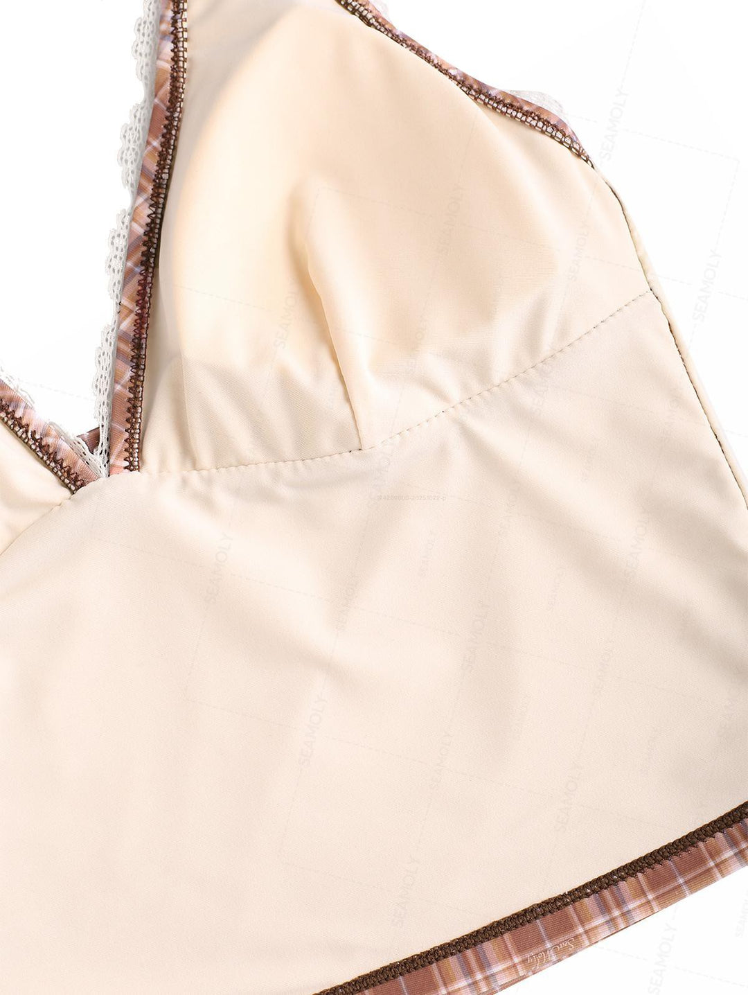 Seamolly Plaid Lace Plunging Neck Halter Tied Side Hipster Tankini Set