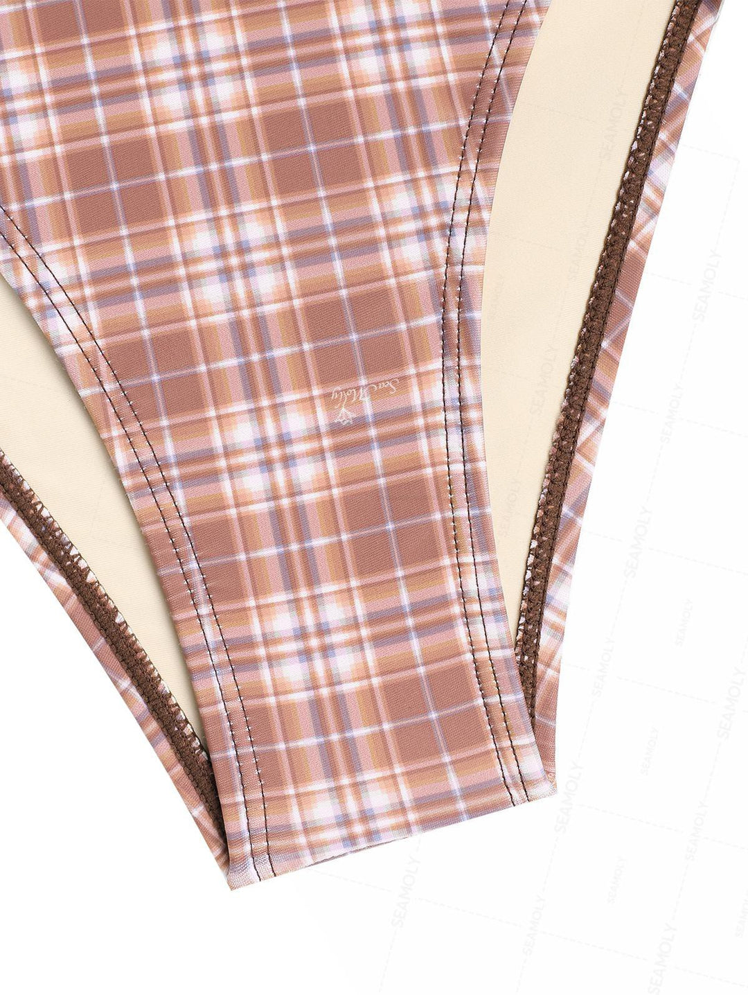 Seamolly Plaid Lace Plunging Neck Halter Tied Side Hipster Tankini Set