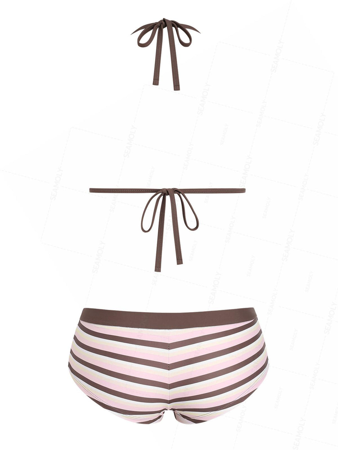 Seamolly Colorblock Striped Halter Triangle Boyshorts Bikini Set