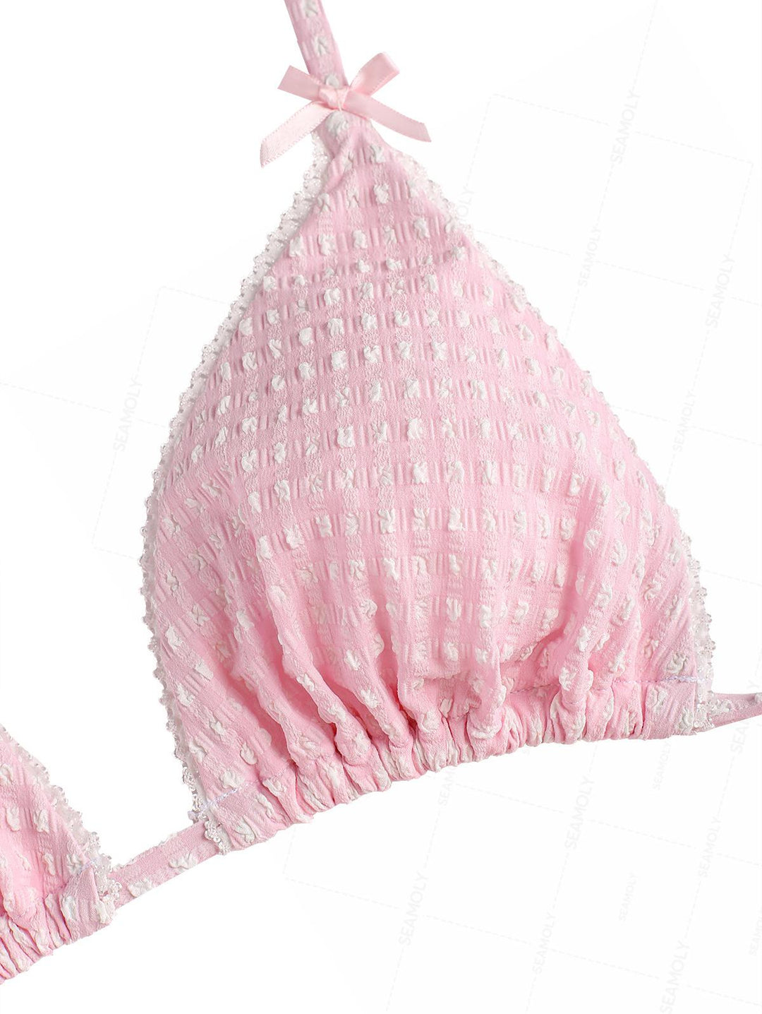 Seamolly Gingham Lace Bowknot Halter Triangle Cheeky Bikini Set