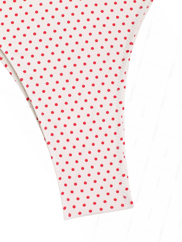 Seamolly Polka Dot Print Frilled Ruffles Bowknot Underwire Bikini Set