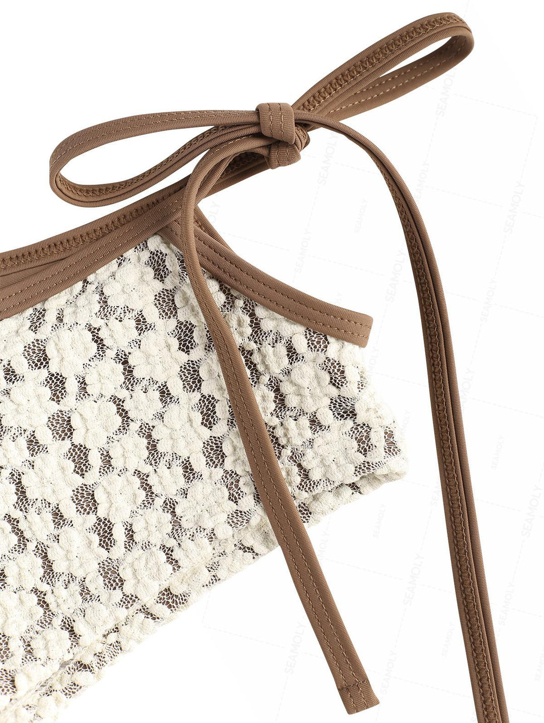 Seamolly Contrast Binding Lace Cutout Tied Side  Boyshorts Bikini Set