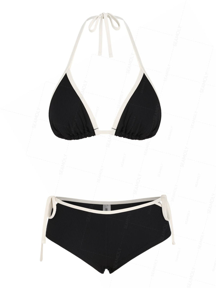 Seamolly Contrast Binding  Cutout Tied Side Boyshorts Bikini Set