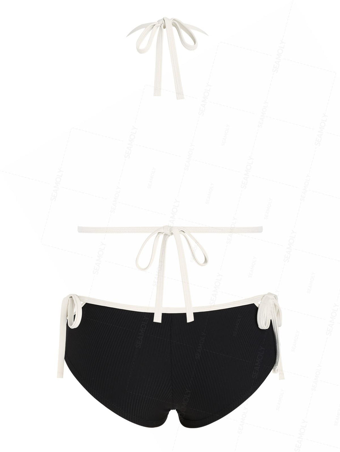 Seamolly Contrast Binding  Cutout Tied Side Boyshorts Bikini Set