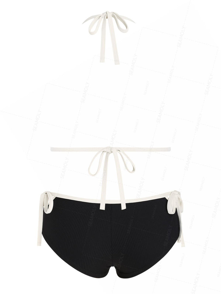 Seamolly Contrast Binding  Cutout Tied Side Boyshorts Bikini Set