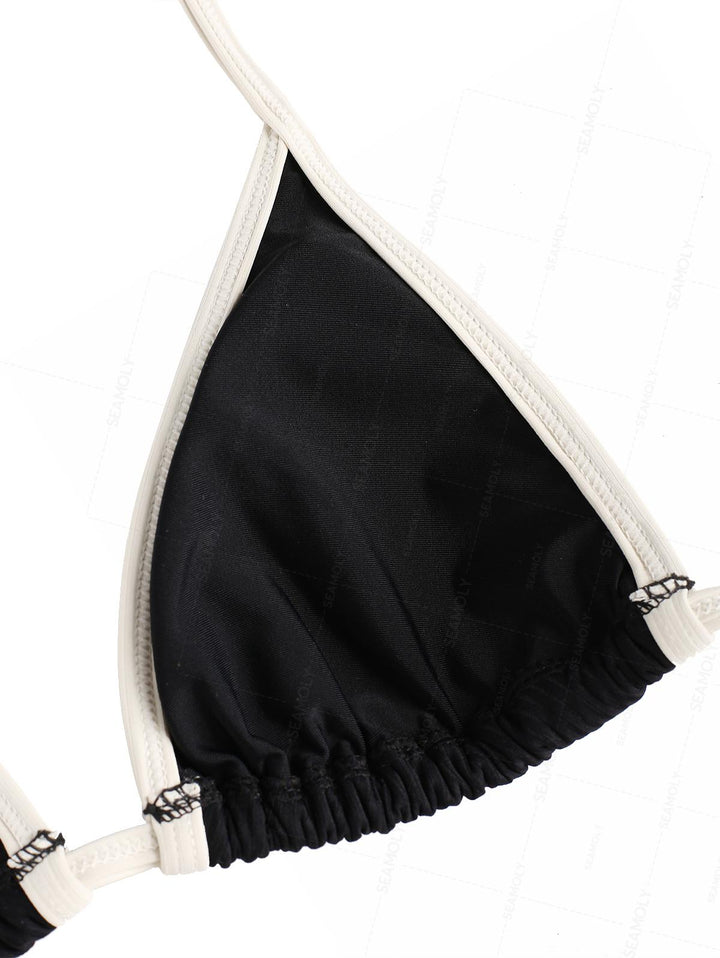 Seamolly Contrast Binding  Cutout Tied Side Boyshorts Bikini Set