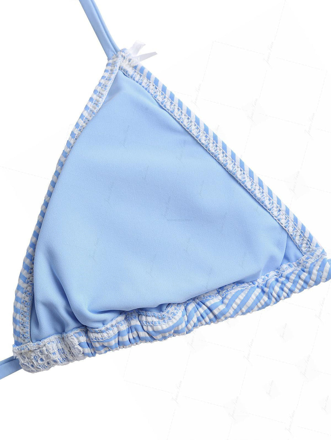 Light Blue Striped Lace Bowknot Halter Triangle Top & Cheeky Brazilian Bottom Bikini Set