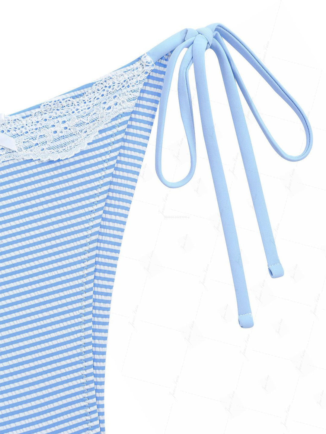 Light Blue Striped Lace Bowknot Halter Triangle Top & Cheeky Brazilian Bottom Bikini Set