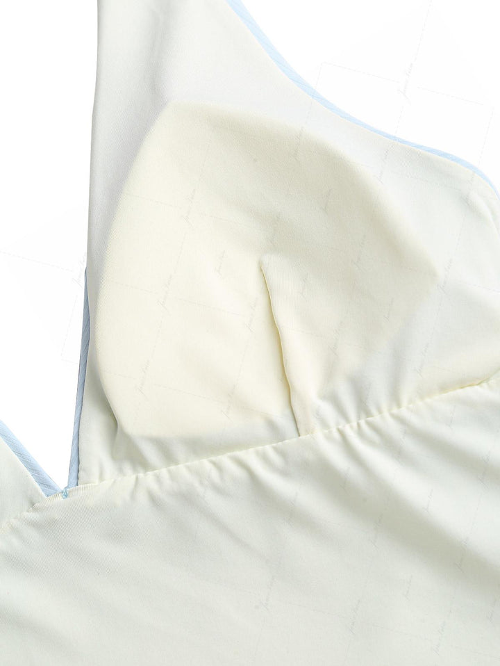 Light Blue Ribbed Knit Bowknot Plunging Neck Halter Tied Tankini Top