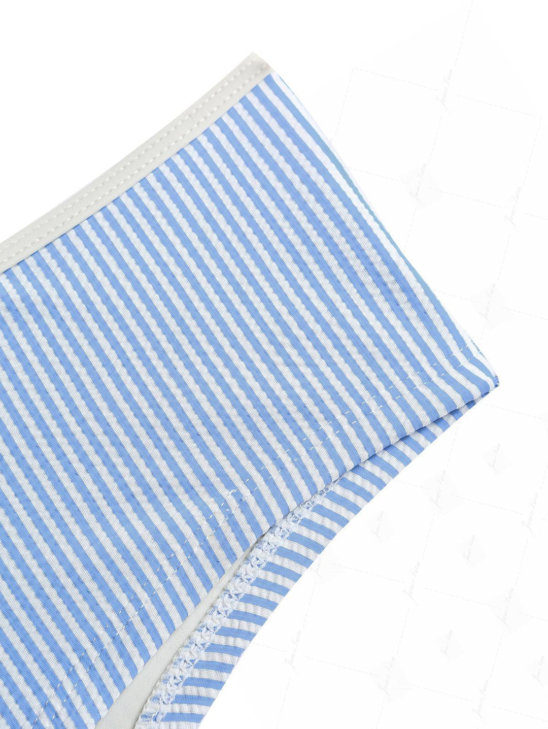 Light Blue Striped Spliced Ruched Ruffles Top & Cheeky Boyshorts Tankini Set