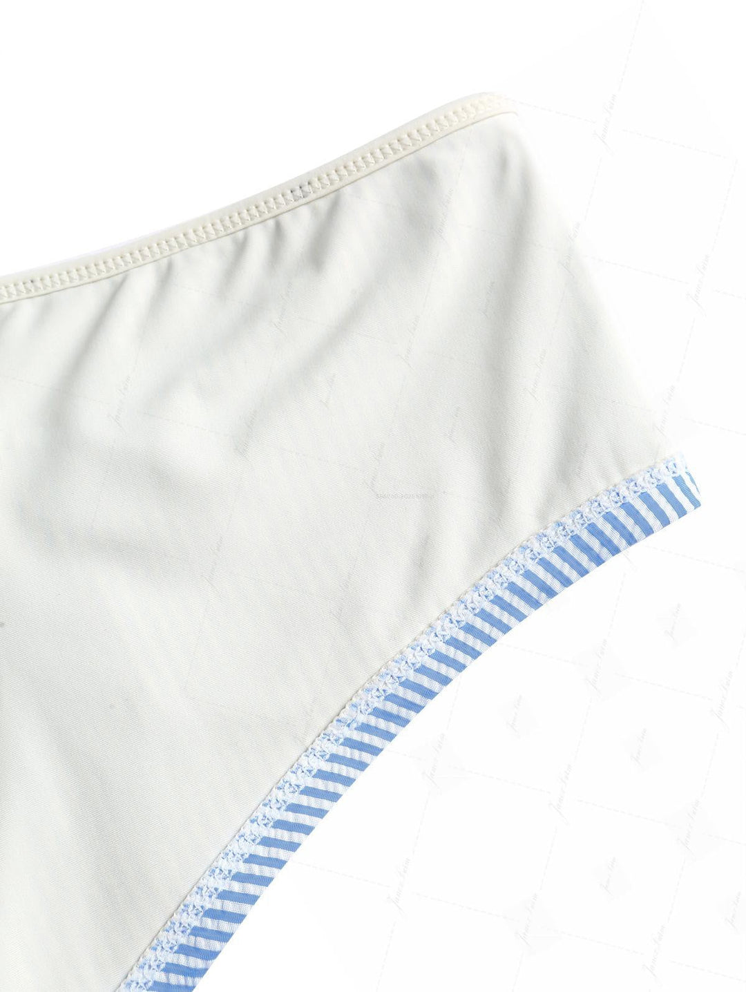 Light Blue Striped Spliced Ruched Ruffles Top & Cheeky Boyshorts Tankini Set