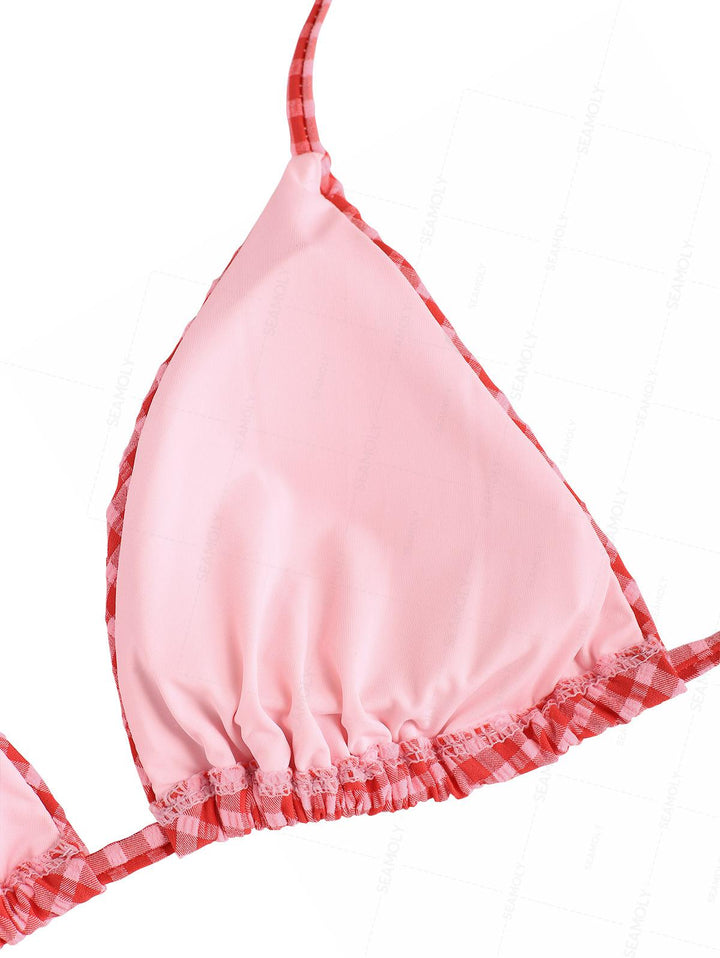 Seamolly Gingham Halter Triangle Boyshorts Bikini Set