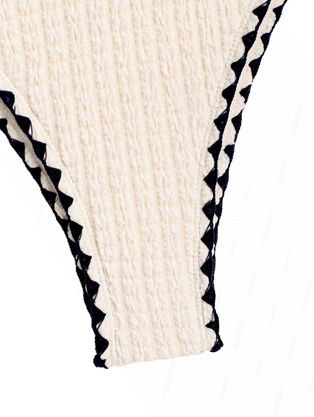 Seamolly Contrast Color Textured Whip Stitching Tied Bikini Set