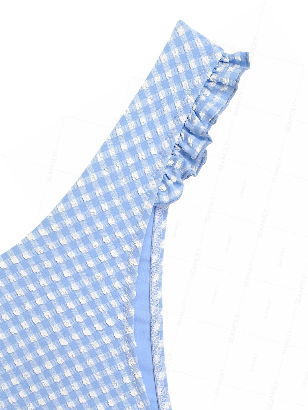 Seamolly Gingham Lace Bowknot Ruffles Trim  Bikini Set