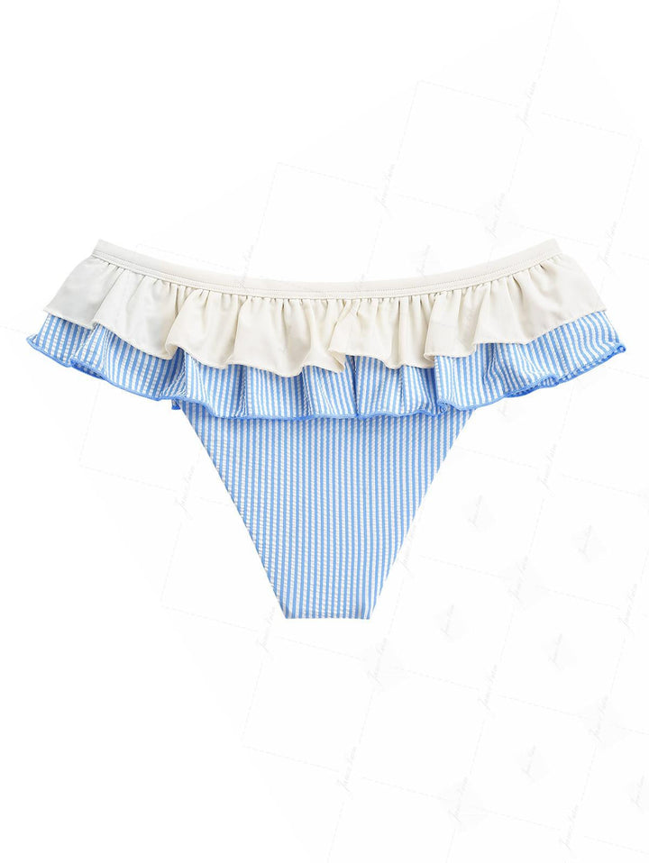 Light Blue Striped Contrast Layered Peplum Skirted Bikini Bottom