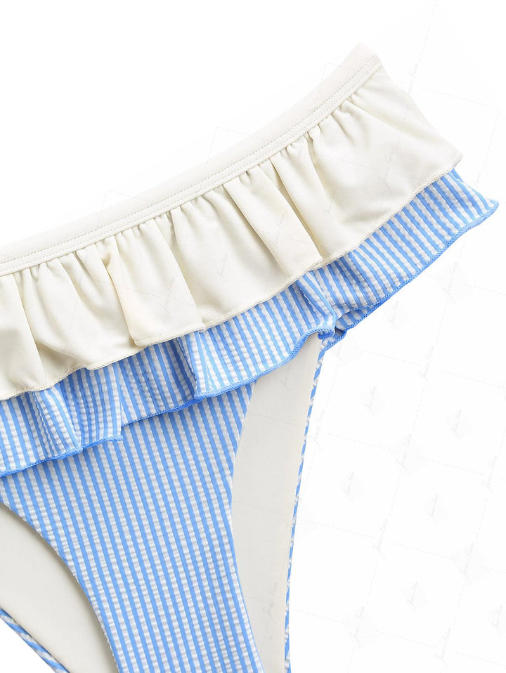 Light Blue Striped Contrast Layered Peplum Skirted Bikini Bottom