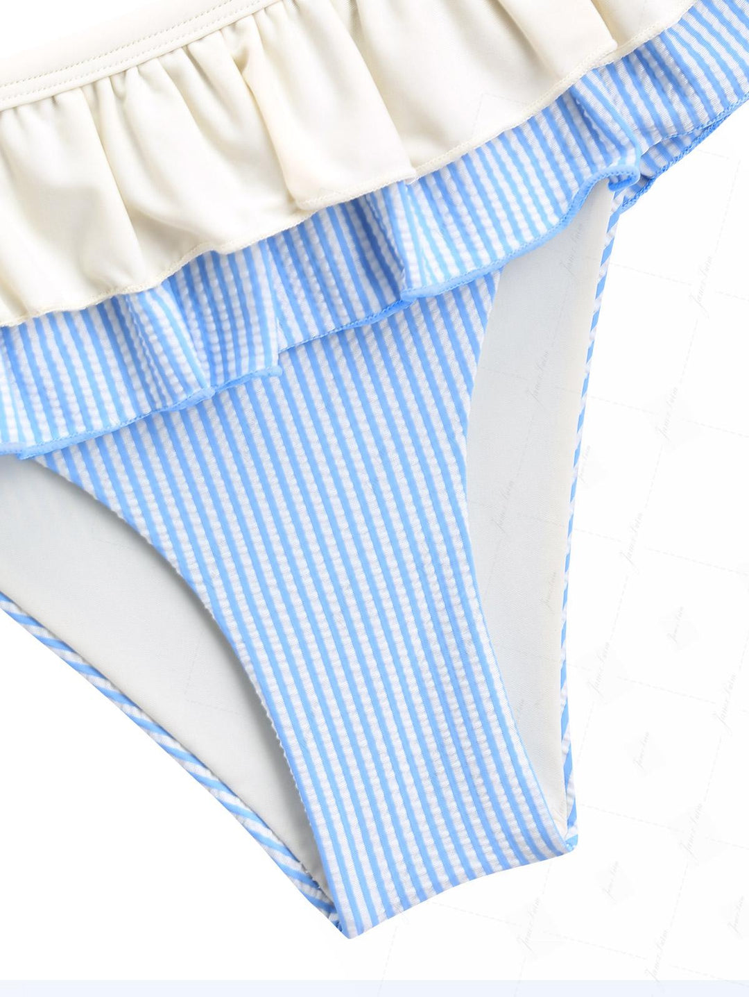 Janex Light Blue Striped Spliced Ruched Peplum Skirted Bikini Set
