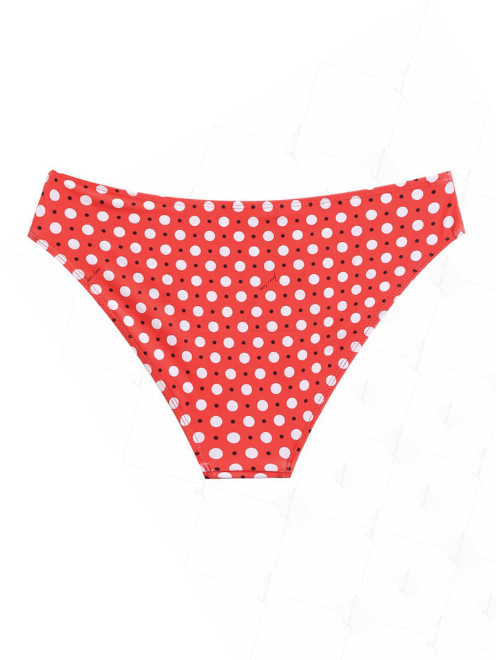 Red Vintage Polka Dot Print Bikini Bottom