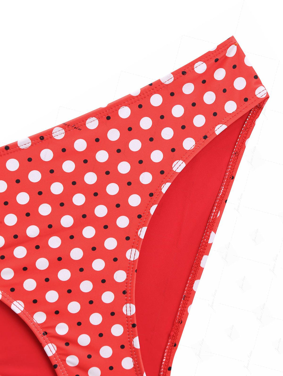 Red Vintage Polka Dot Print Bikini Bottom