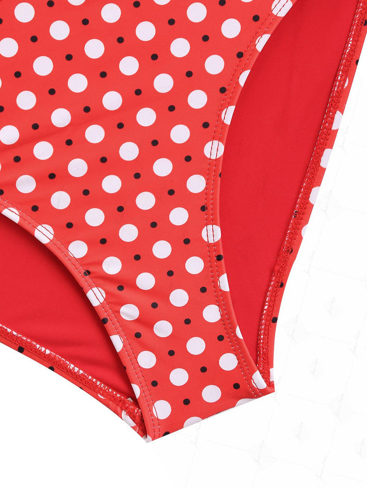 Red Vintage Polka Dot Print Bikini Bottom