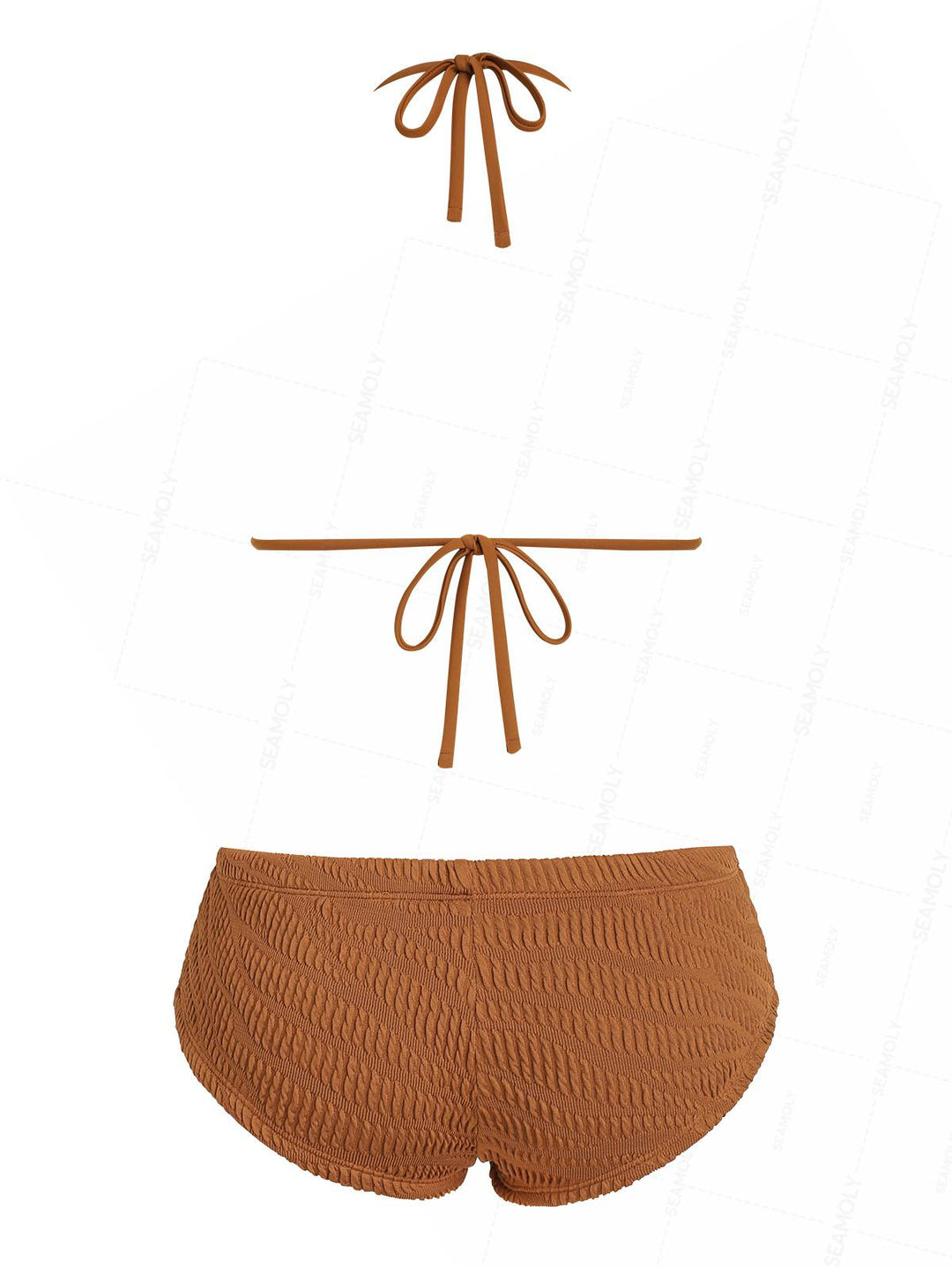 Seamolly Recycled Fabric Textured Halter Triangle Boyshorts Bikini Set