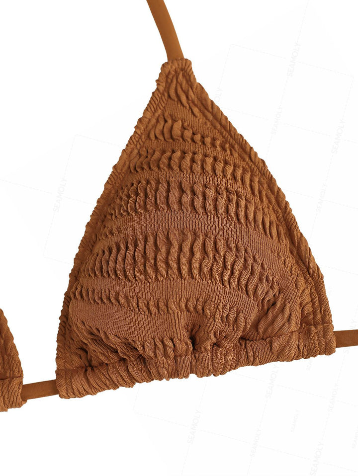 Seamolly Recycled Fabric Textured Halter Triangle Boyshorts Bikini Set