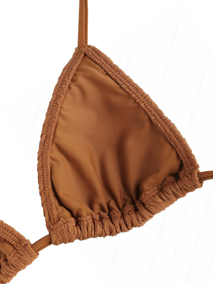 Seamolly Recycled Fabric Textured Halter Triangle Boyshorts Bikini Set