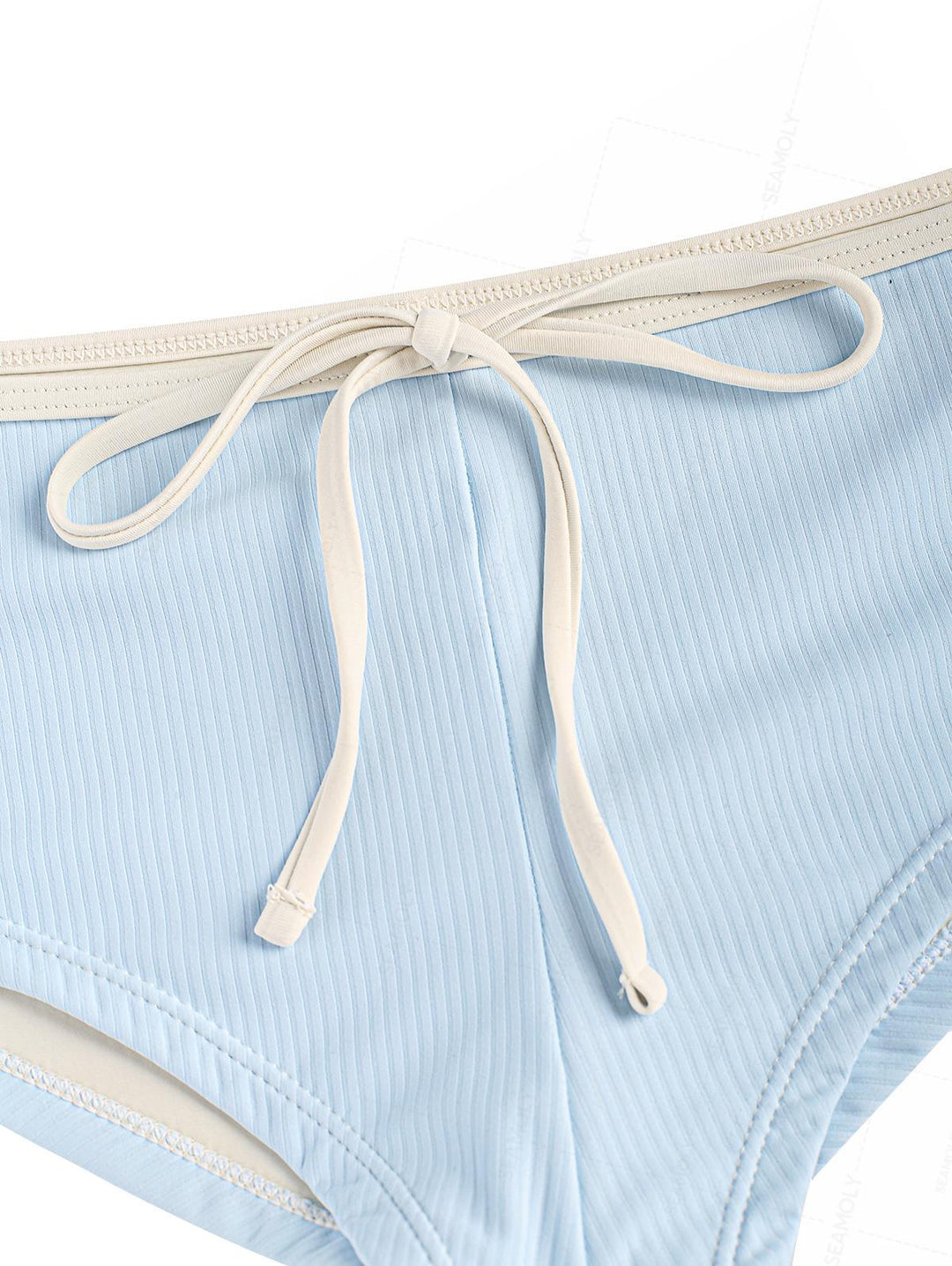 Seamolly Ribbed Ruffles Trim Halter Triangle Boyshorts Bikini Set