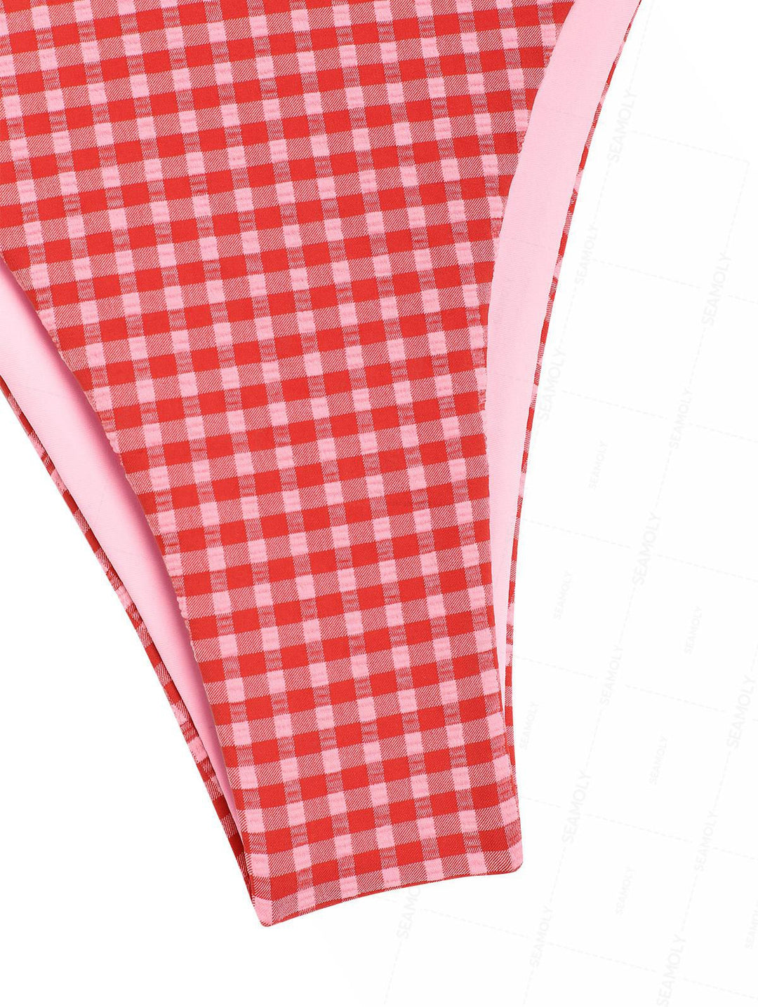 Seamolly Retro Pin-Up Vintage Inspired Gingham Bowknot Decor Cinched Tied Back Underwire Bikini Set