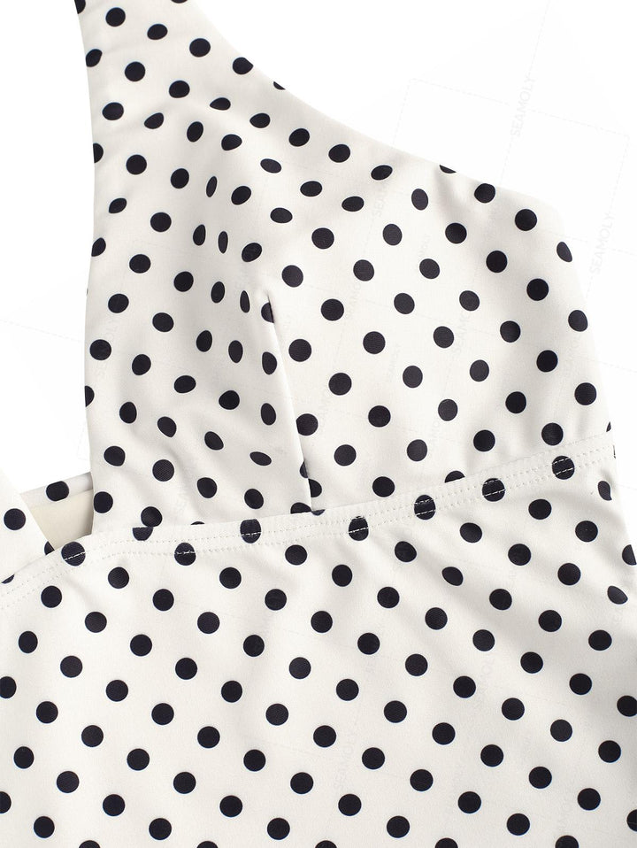 Seamolly Retro Pin-Up Vintage Polka Dot Print Plunging Neck Halter Cinched Tankini Set