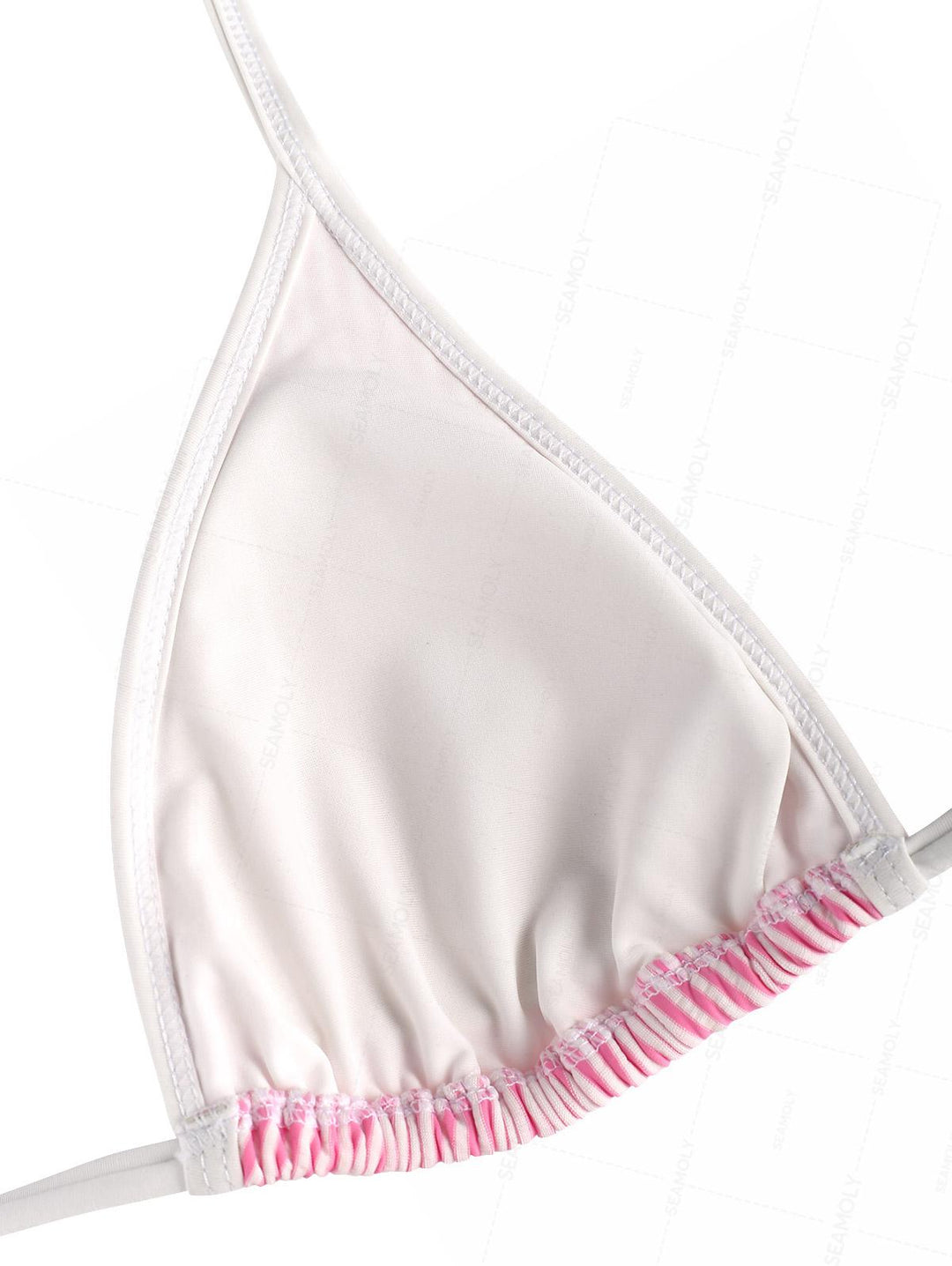 Seamolly Contrast Binding Striped Layered Peplum Halter Triangle Skirtini Bikini Set