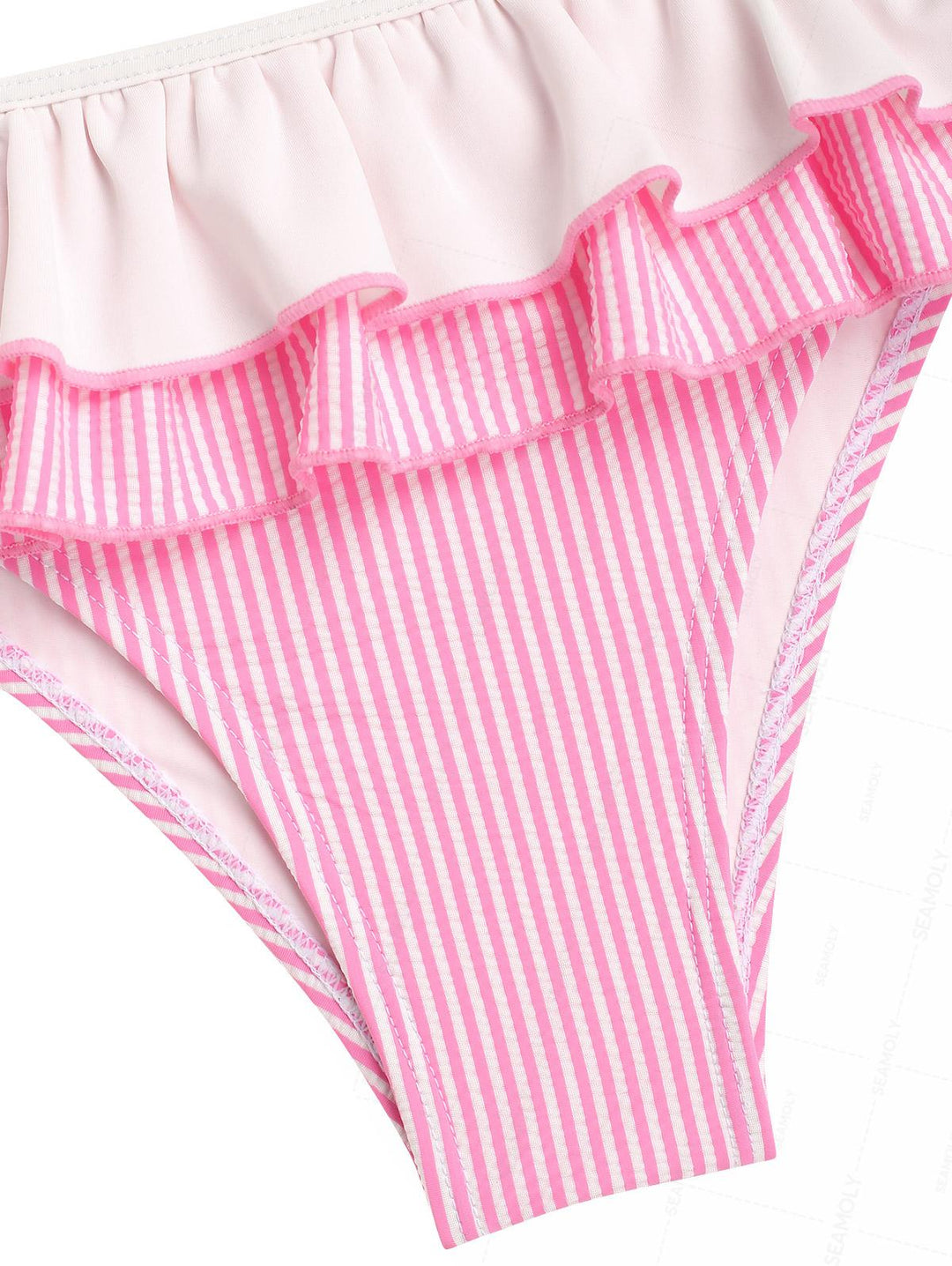 Seamolly Contrast Binding Striped Layered Peplum Halter Triangle Skirtini Bikini Set