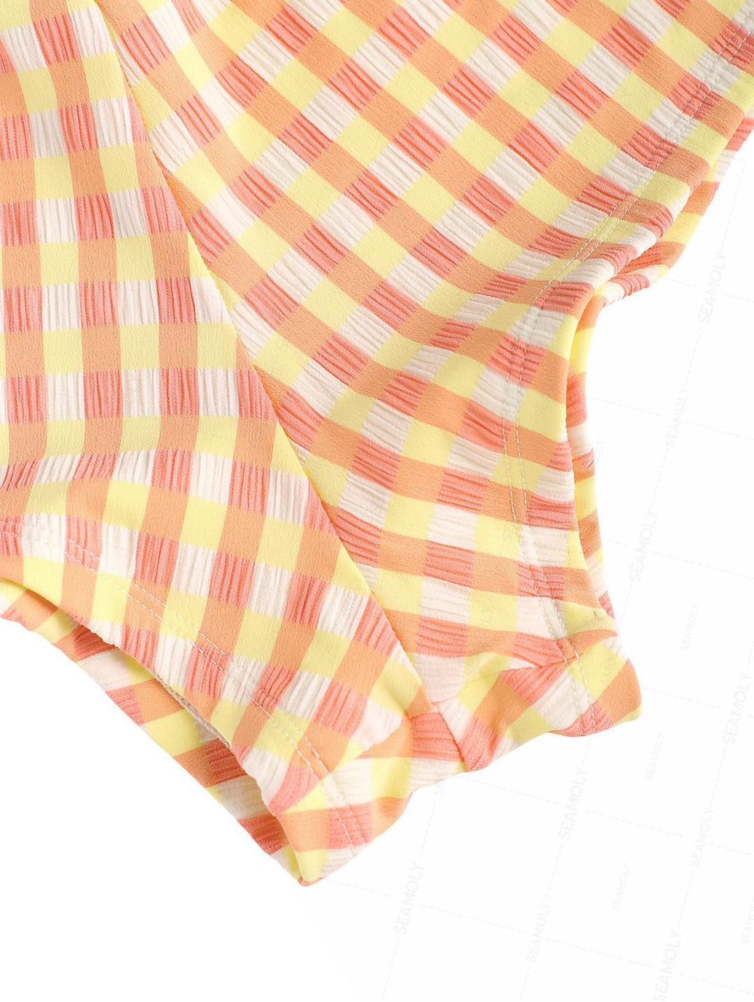 Seamolly Gingham Lace Trim Bowknot Decor Halter Triangle Boyshorts Bikini Set