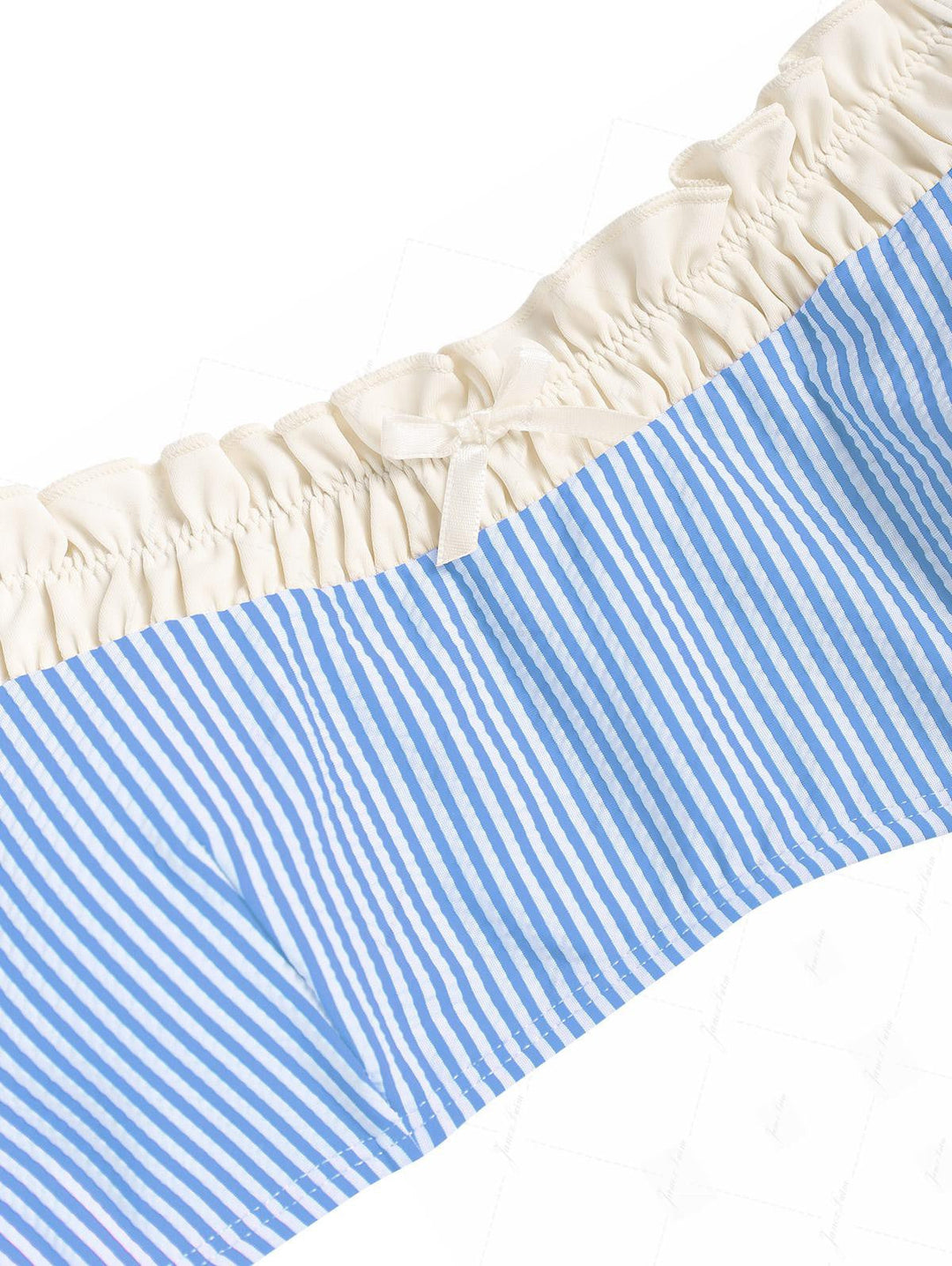 Light Blue Striped Spliced Ruched Ruffles Tie Side Bikini Set