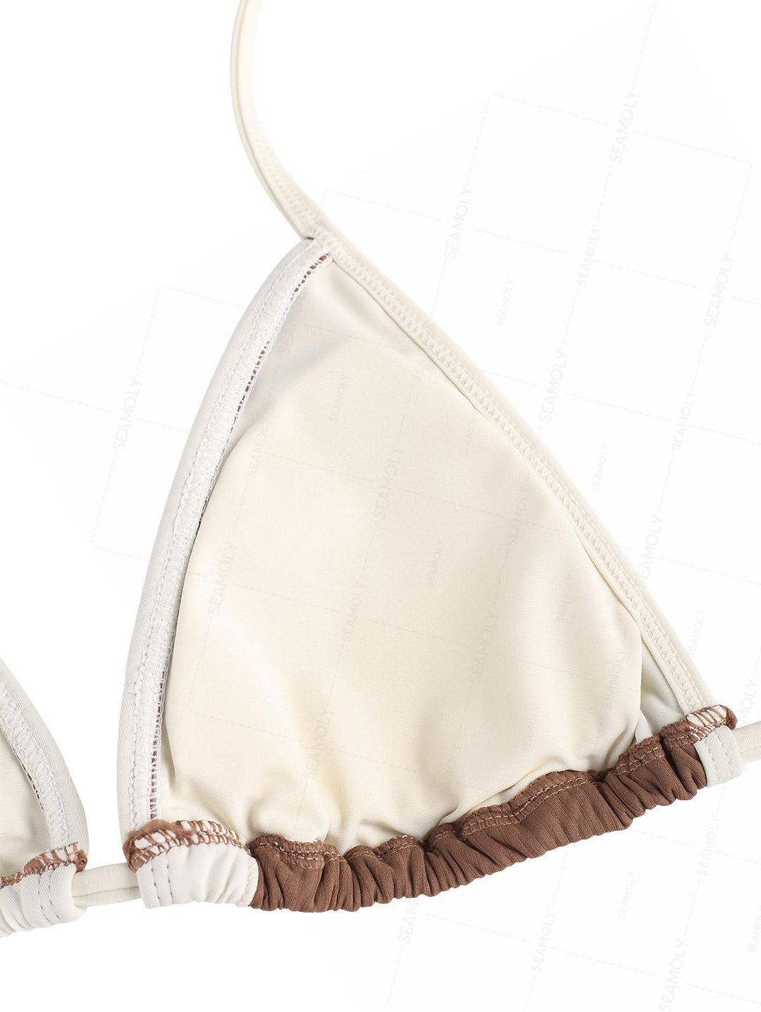 Seamolly Ribbed Ruffles Trim Halter Triangle Boyshorts Bikini Set