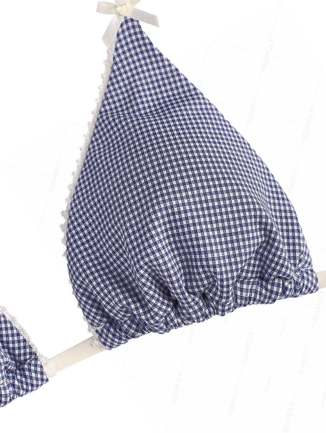 Seamolly Colorblock Gingham Lace Bowknot Boyshorts Bikini Set
